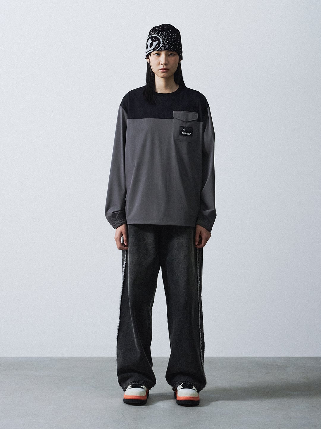 Woven Coloring point Long-Sleeved T-Shirt