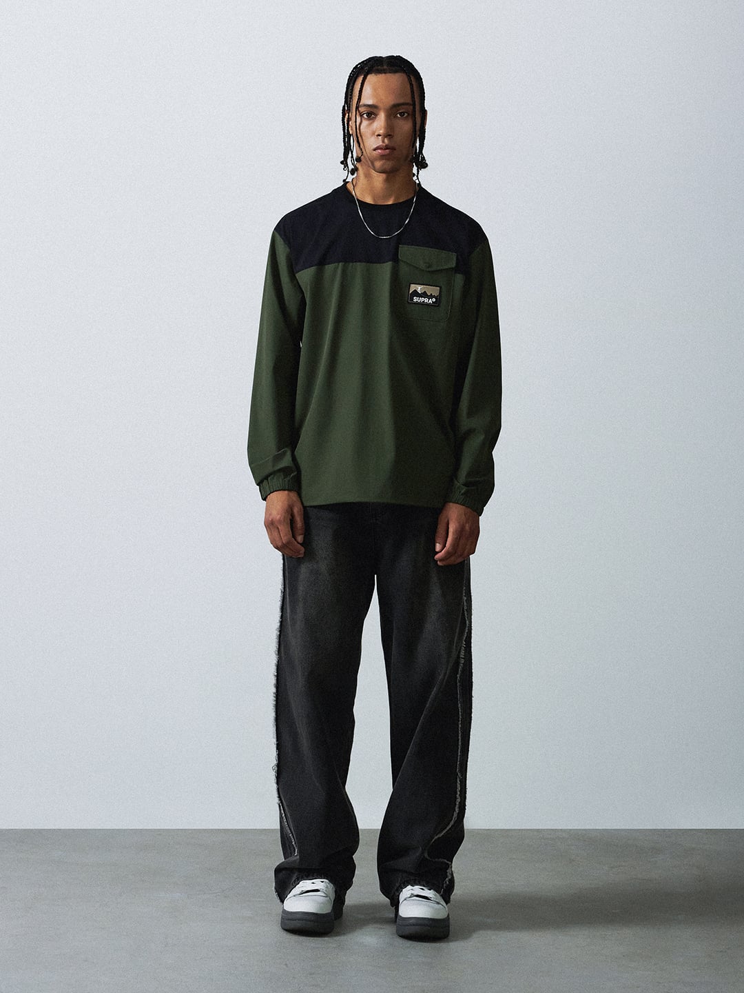 Woven Coloring point Long-Sleeved T-Shirt