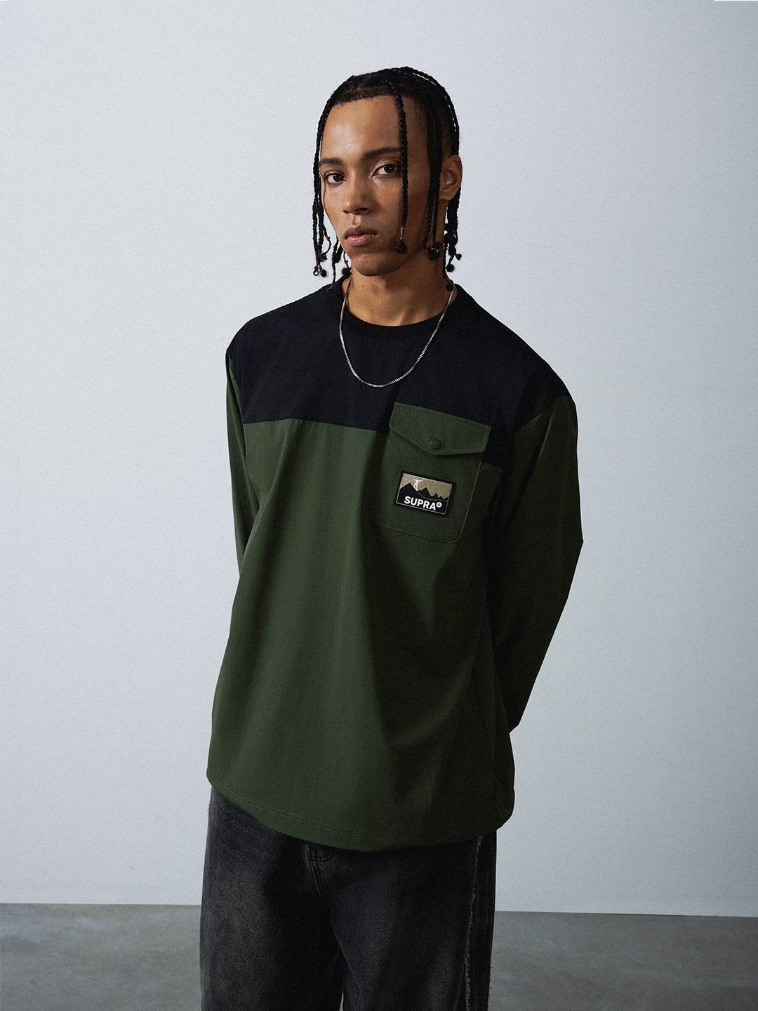 Woven Coloring point Long-Sleeved T-Shirt