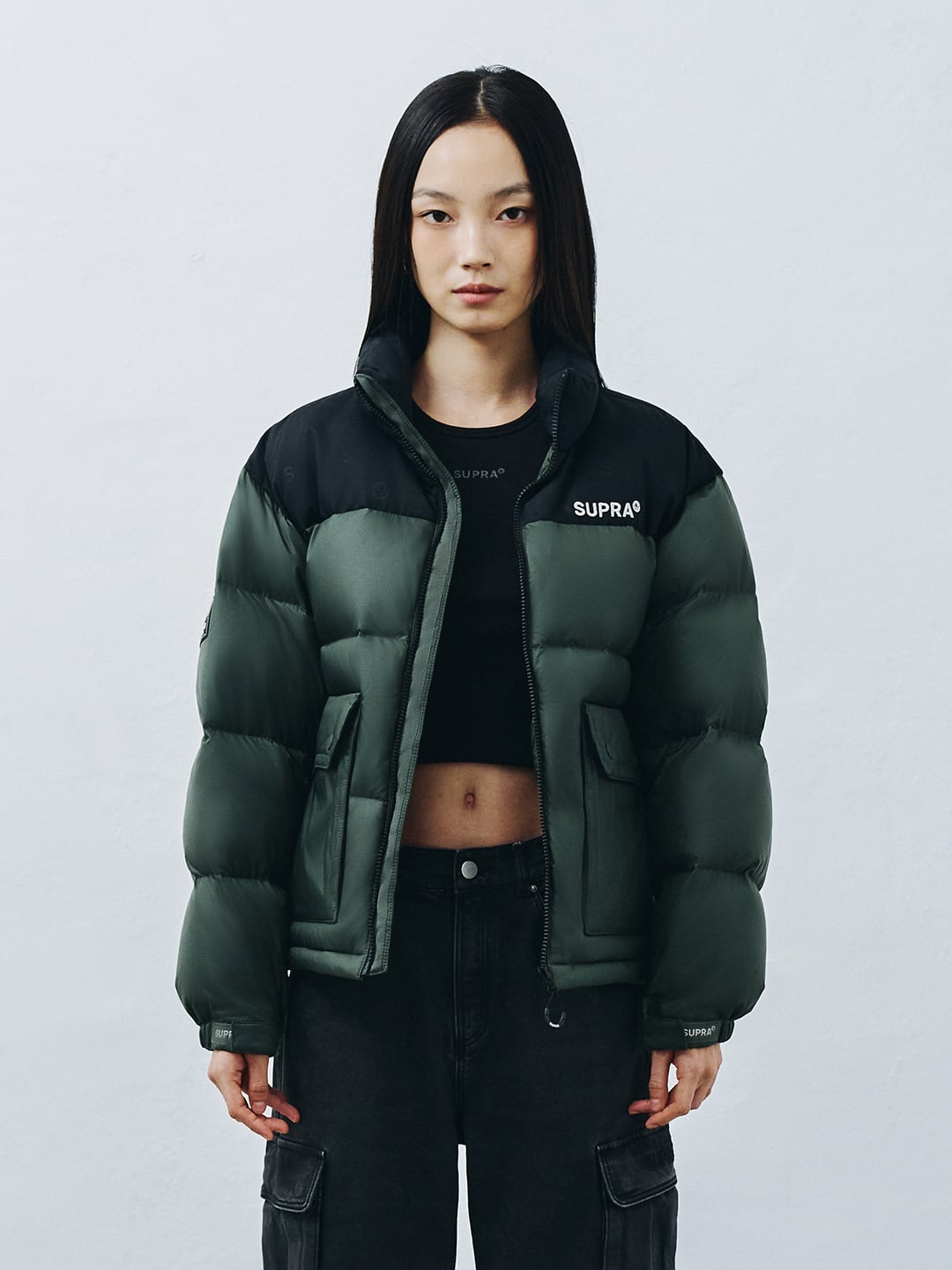 jacquard Color Block Short Down Jacket