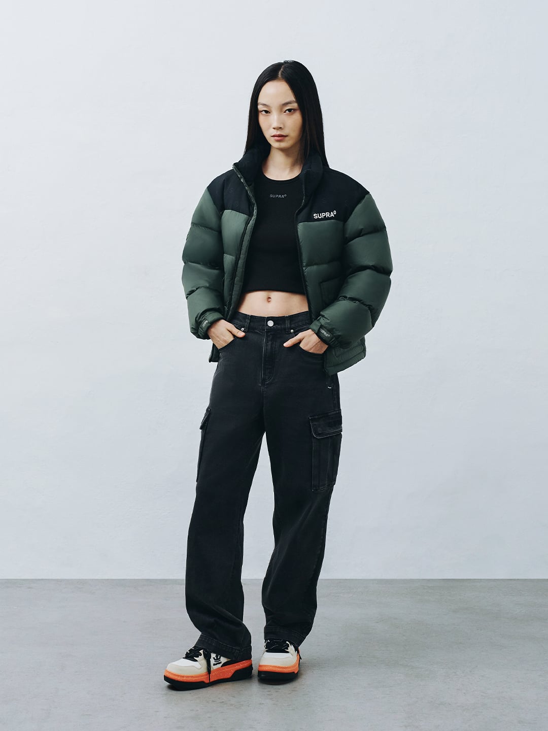 jacquard Color Block Short Down Jacket
