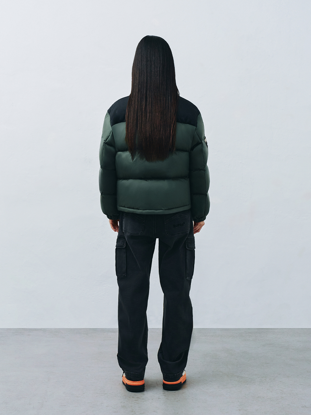 jacquard Color Block Short Down Jacket