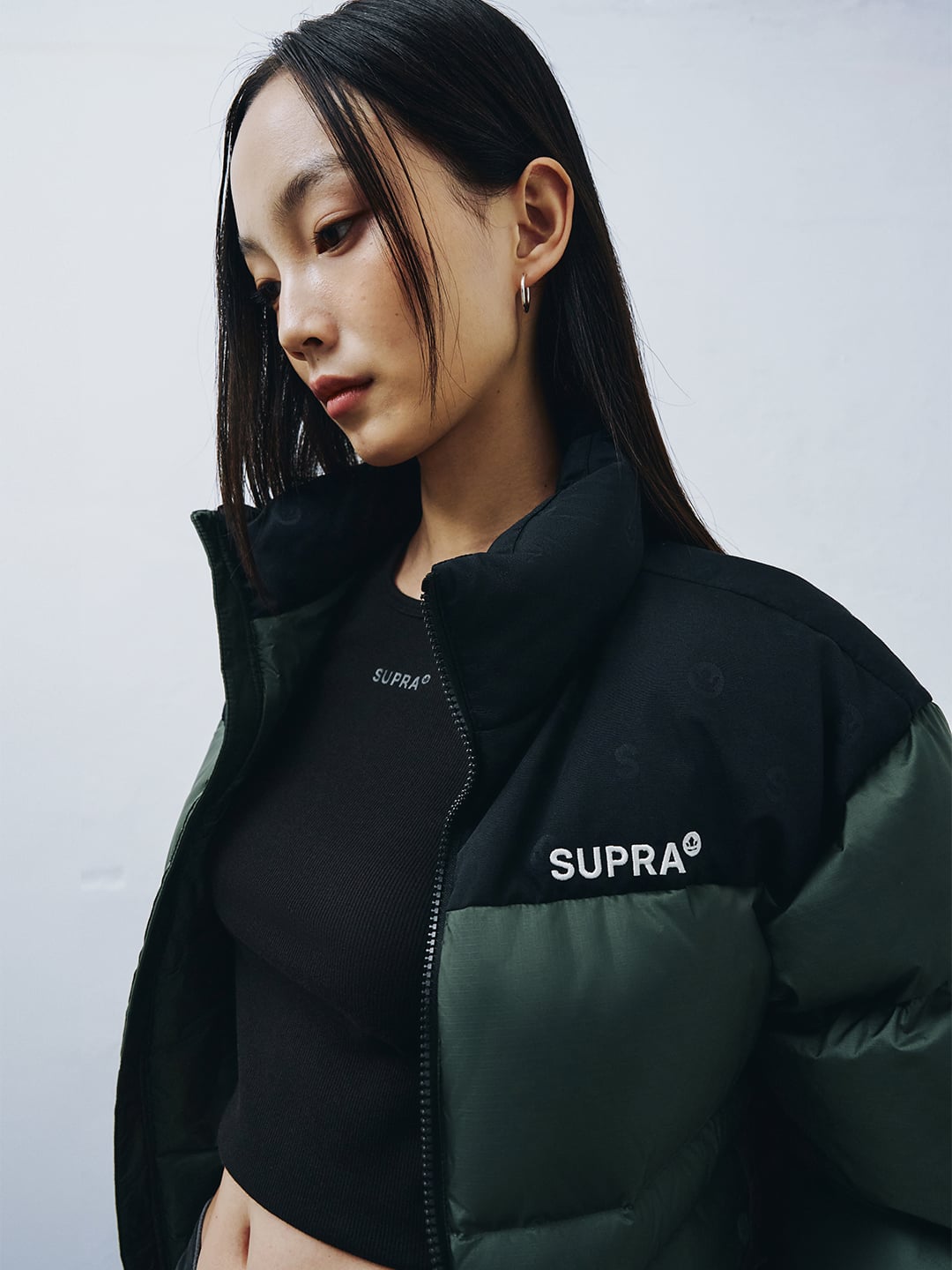 jacquard Color Block Short Down Jacket