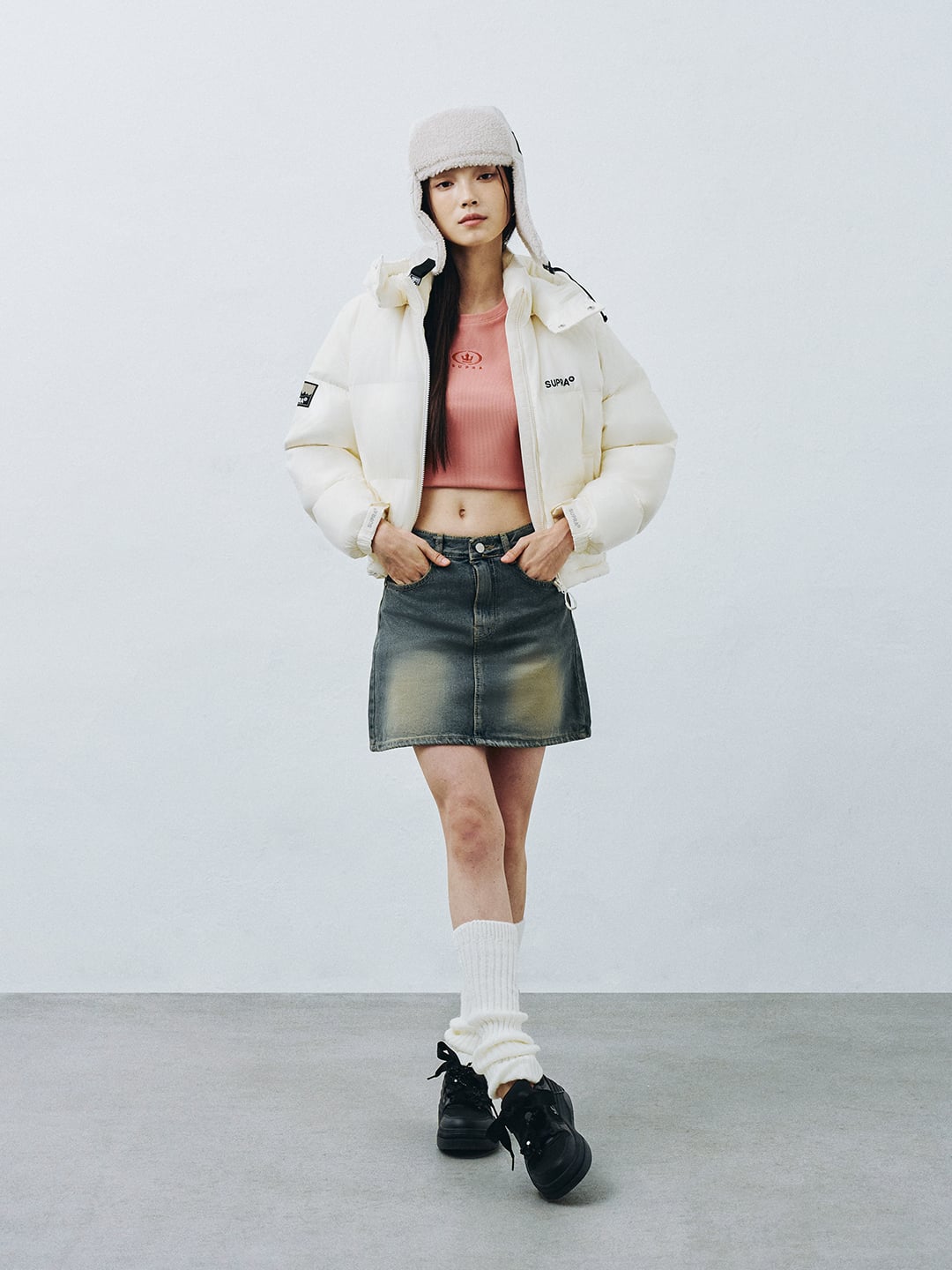 Women's Jacquard Color Block Short Down Jacket