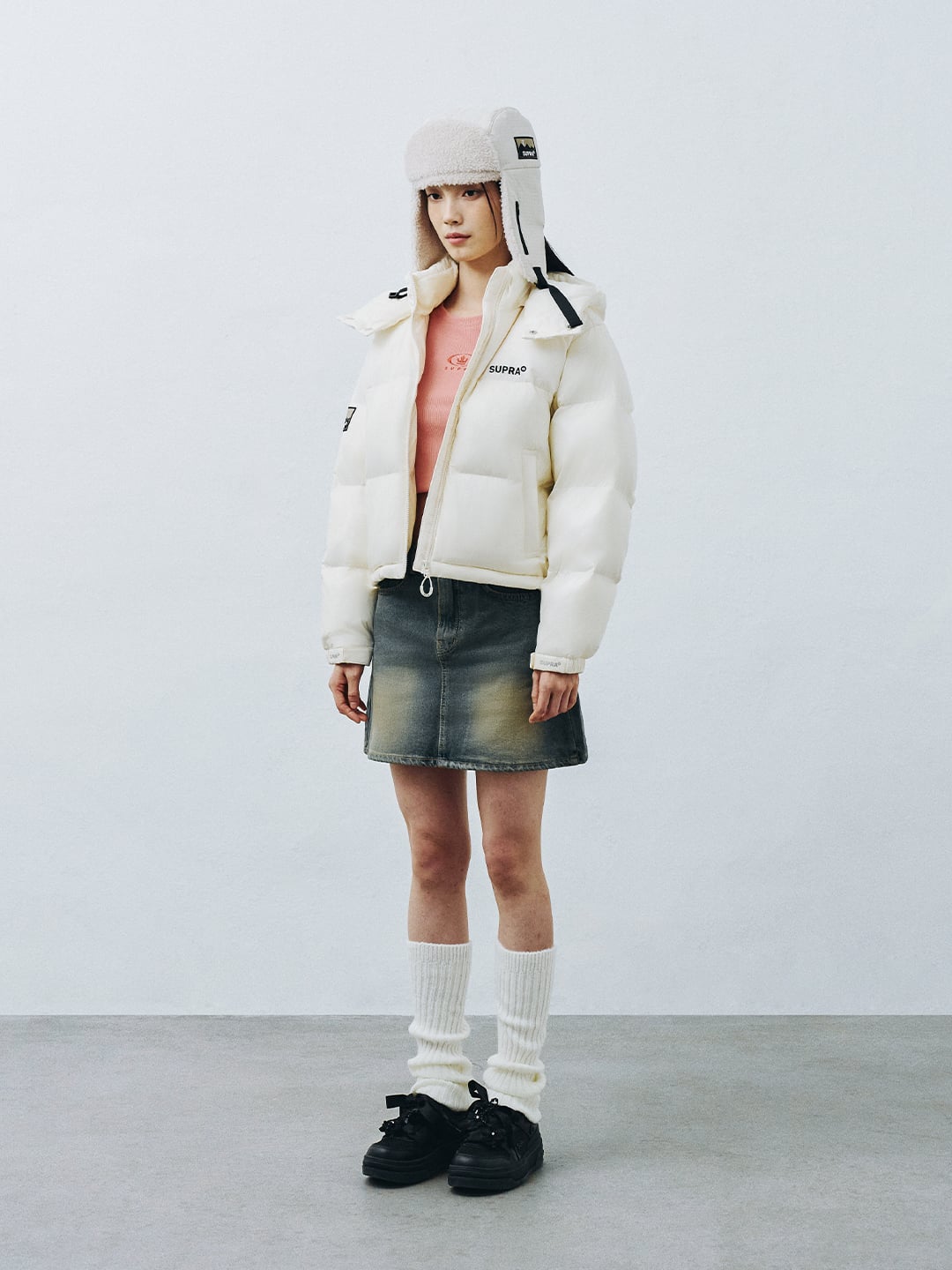 Women's Jacquard Color Block Short Down Jacket