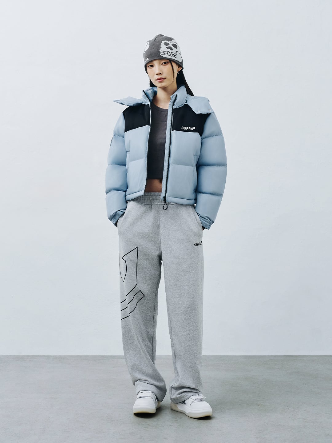Women's Jacquard Color Block Short Down Jacket