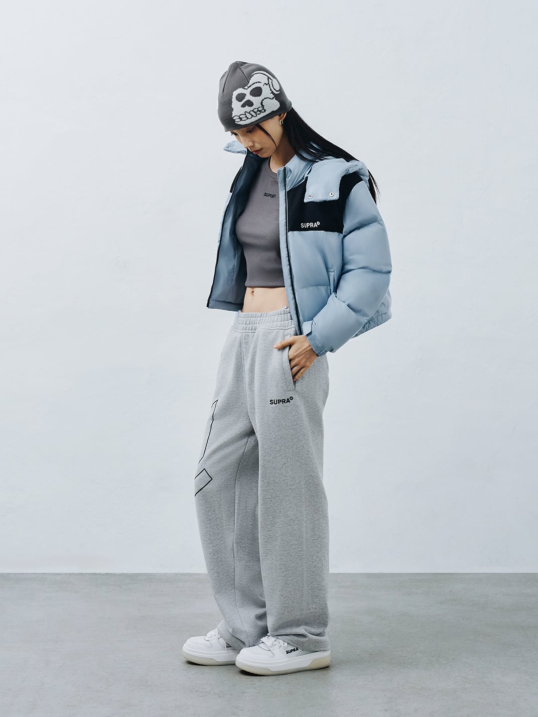 Women's Jacquard Color Block Short Down Jacket
