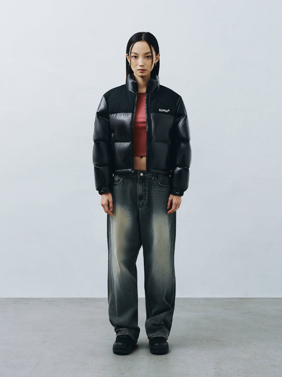 Women's Jacquard Color Block Short Down Jacket