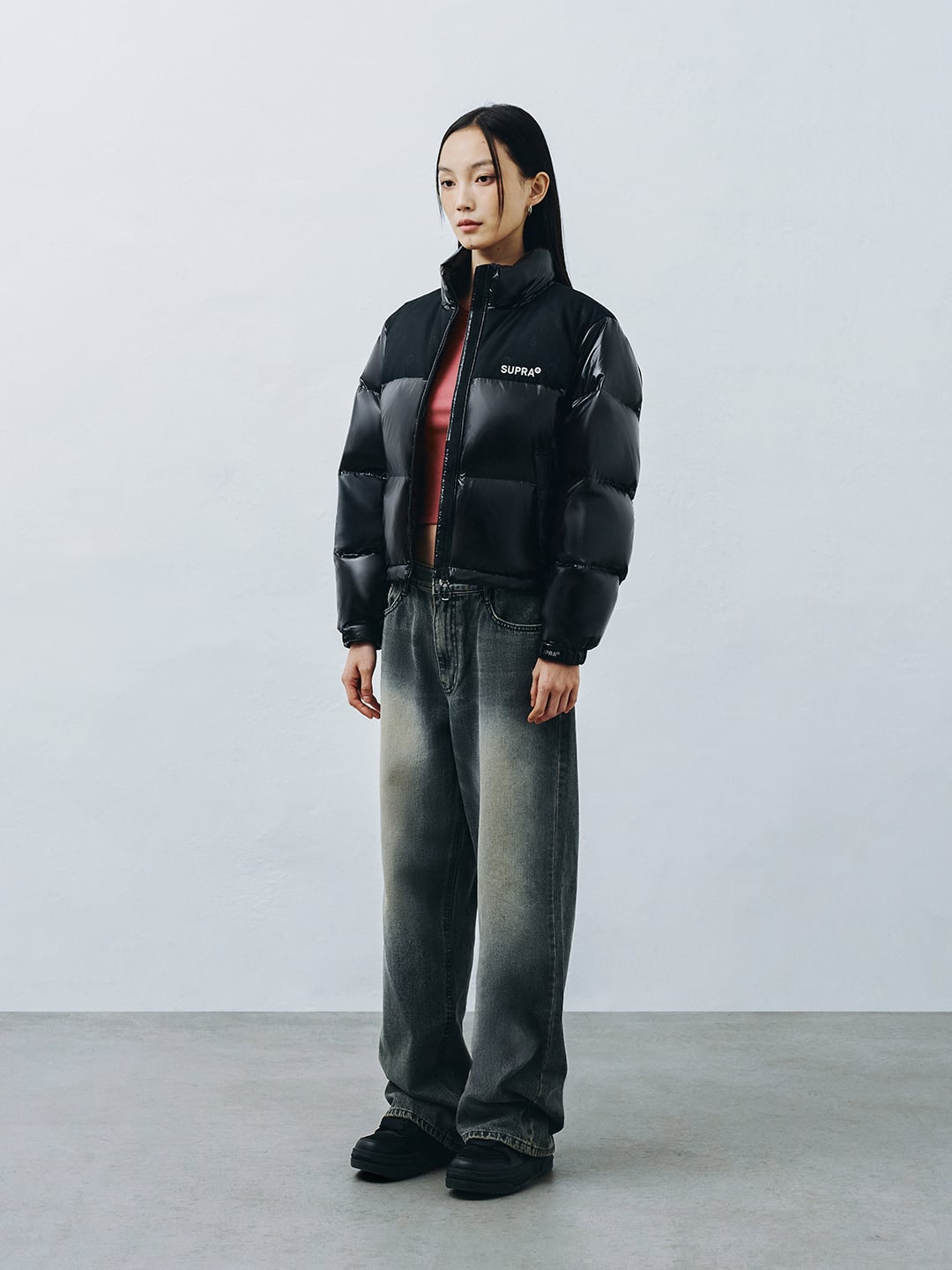 Women's Jacquard Color Block Short Down Jacket