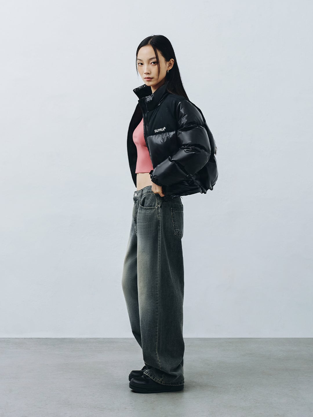 Women's Jacquard Color Block Short Down Jacket