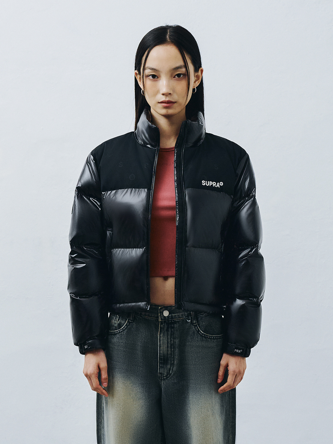 Women's Jacquard Color Block Short Down Jacket