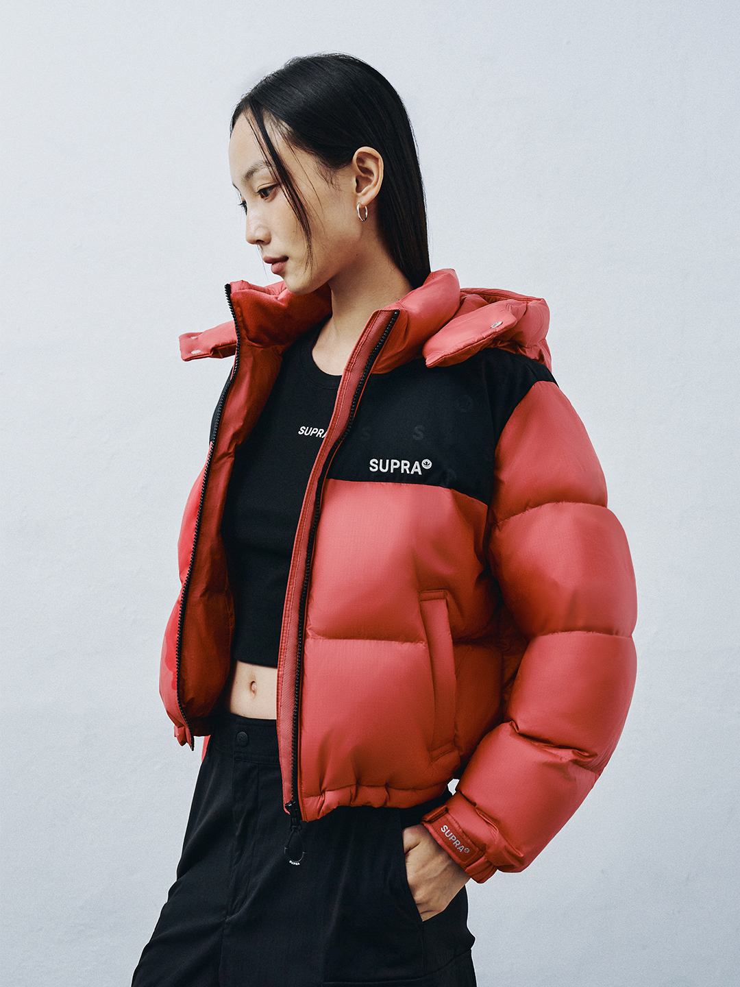 Women's Jacquard Color Block Short Down Jacket