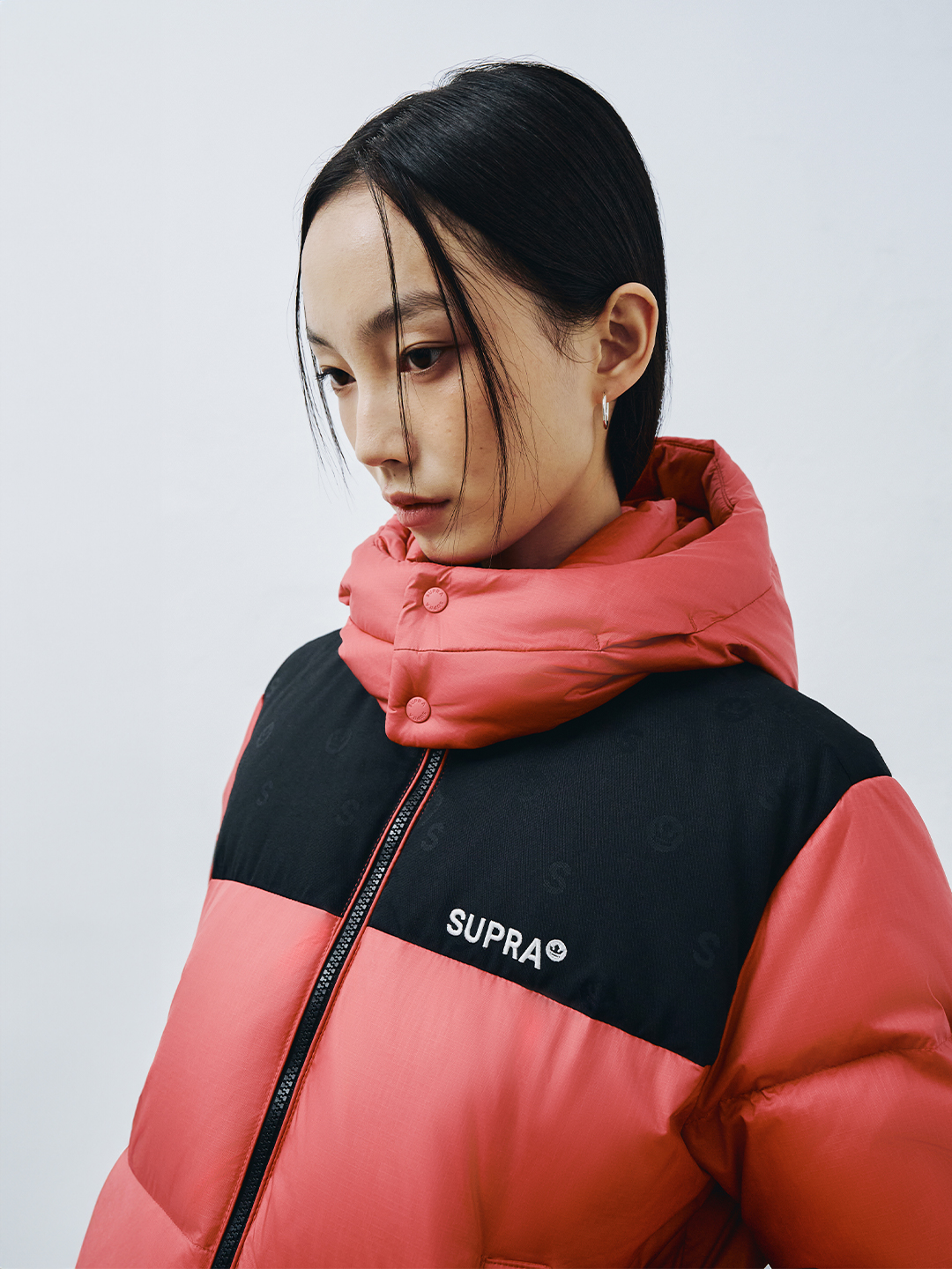 Women's Jacquard Color Block Short Down Jacket