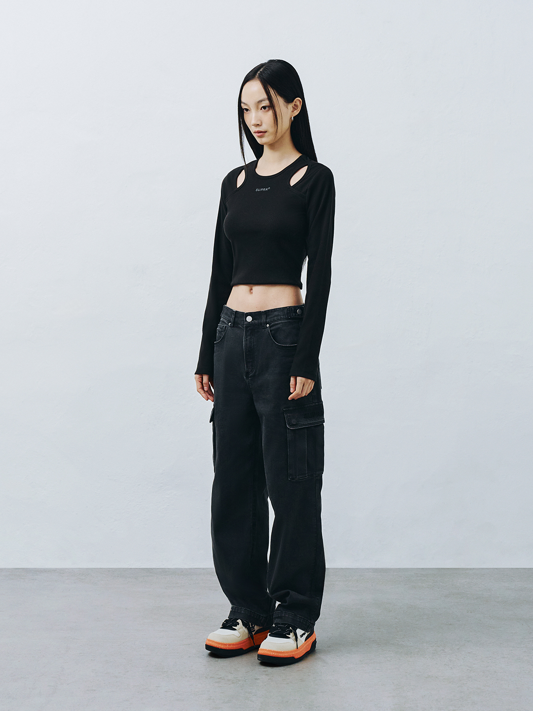 Women`s Cut-out Crop Long Sleeve T-Shirt