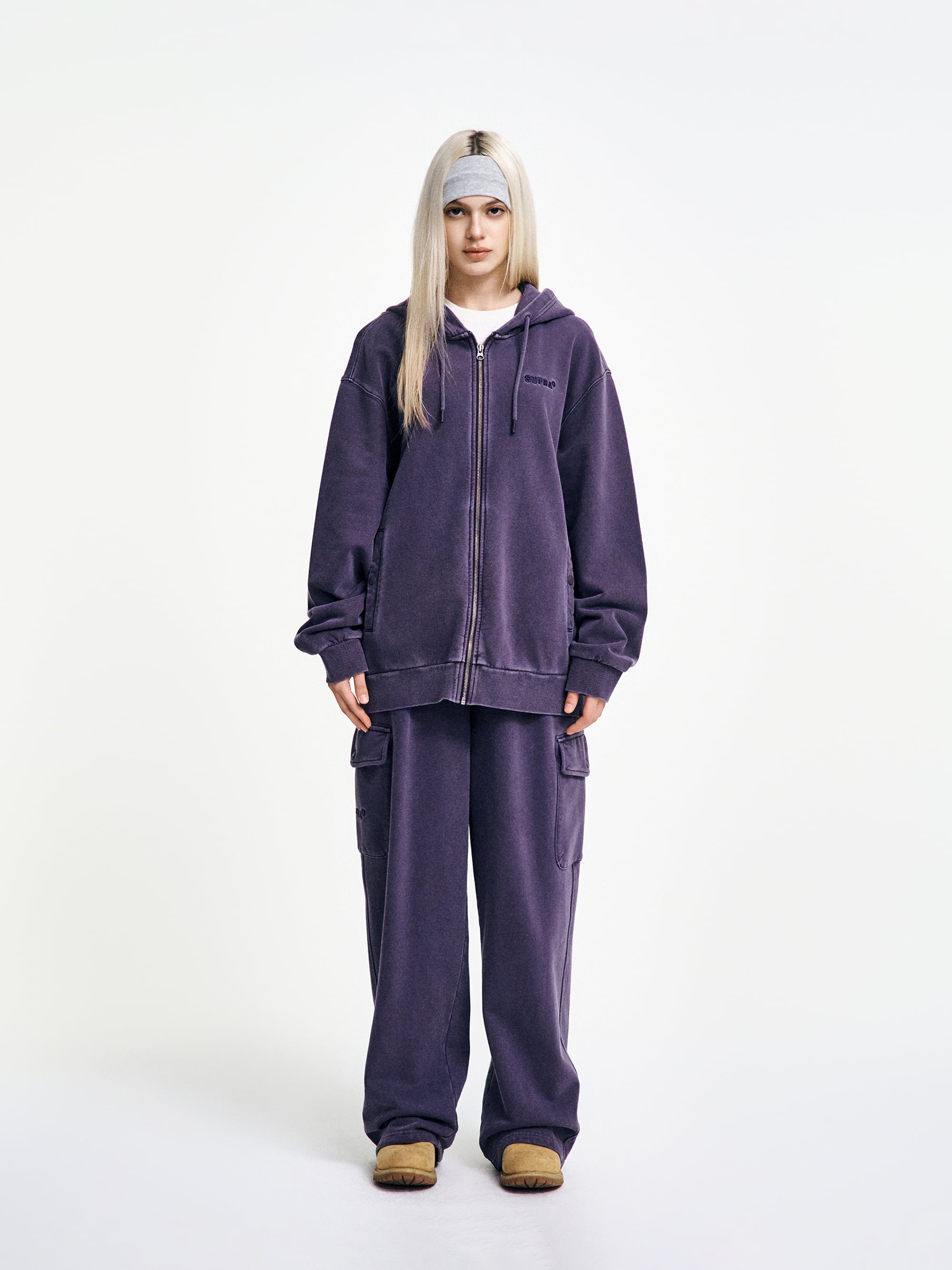 Garment Dying hooded Zip-up Set