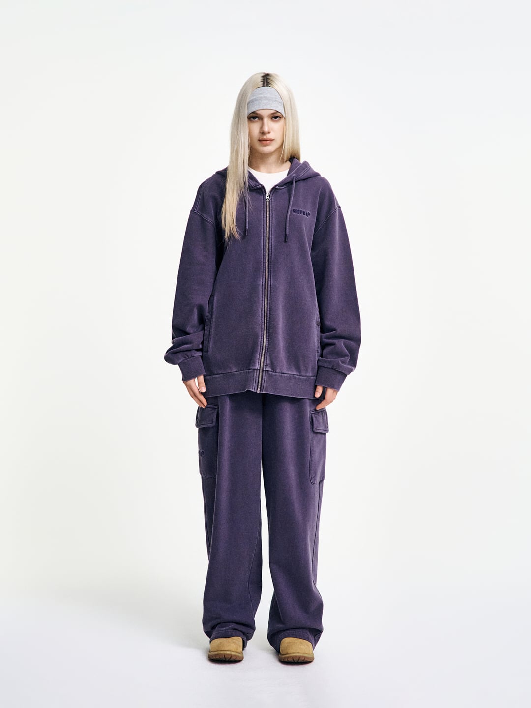 Garment Dying hooded Zip-up Set