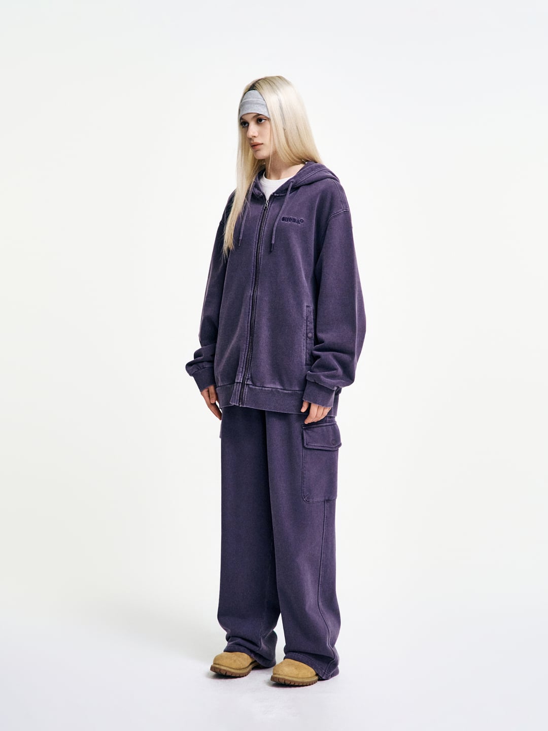 Garment Dying hooded Zip-up Set