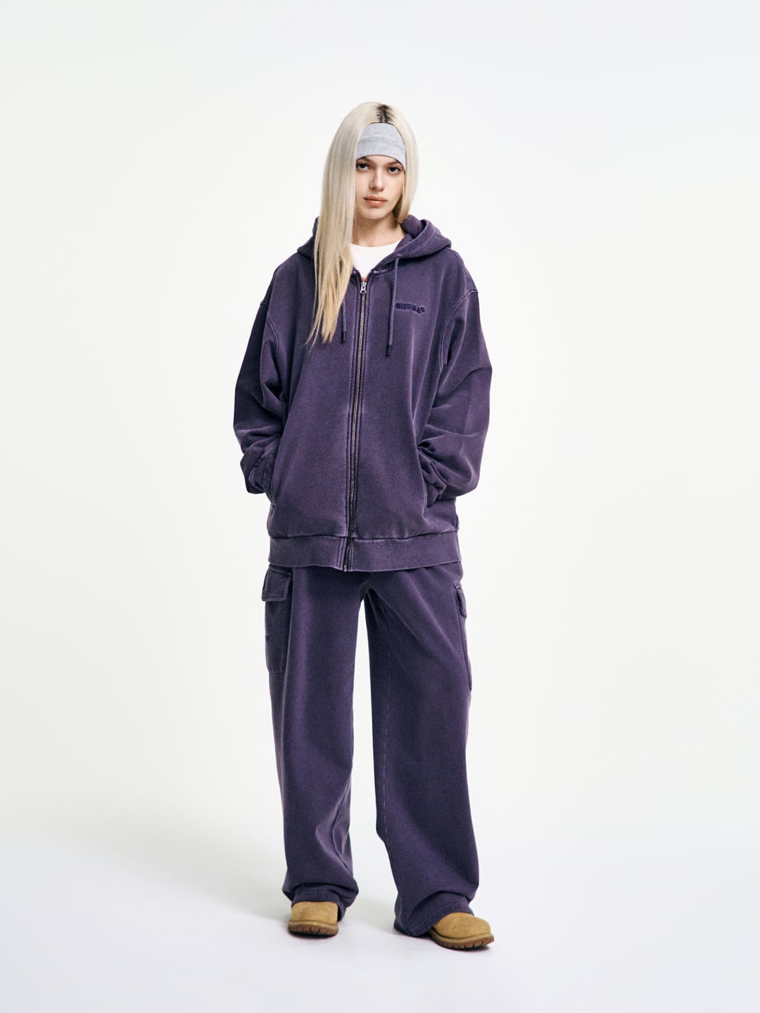 Garment Dying hooded Zip-up Set