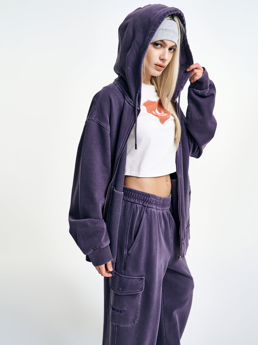 Garment Dying hooded Zip-up Set