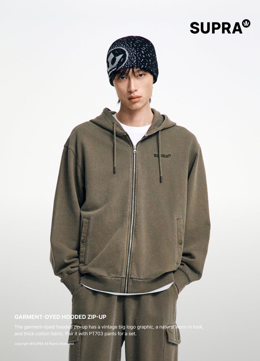 Garment Dying hooded Zip-up Set