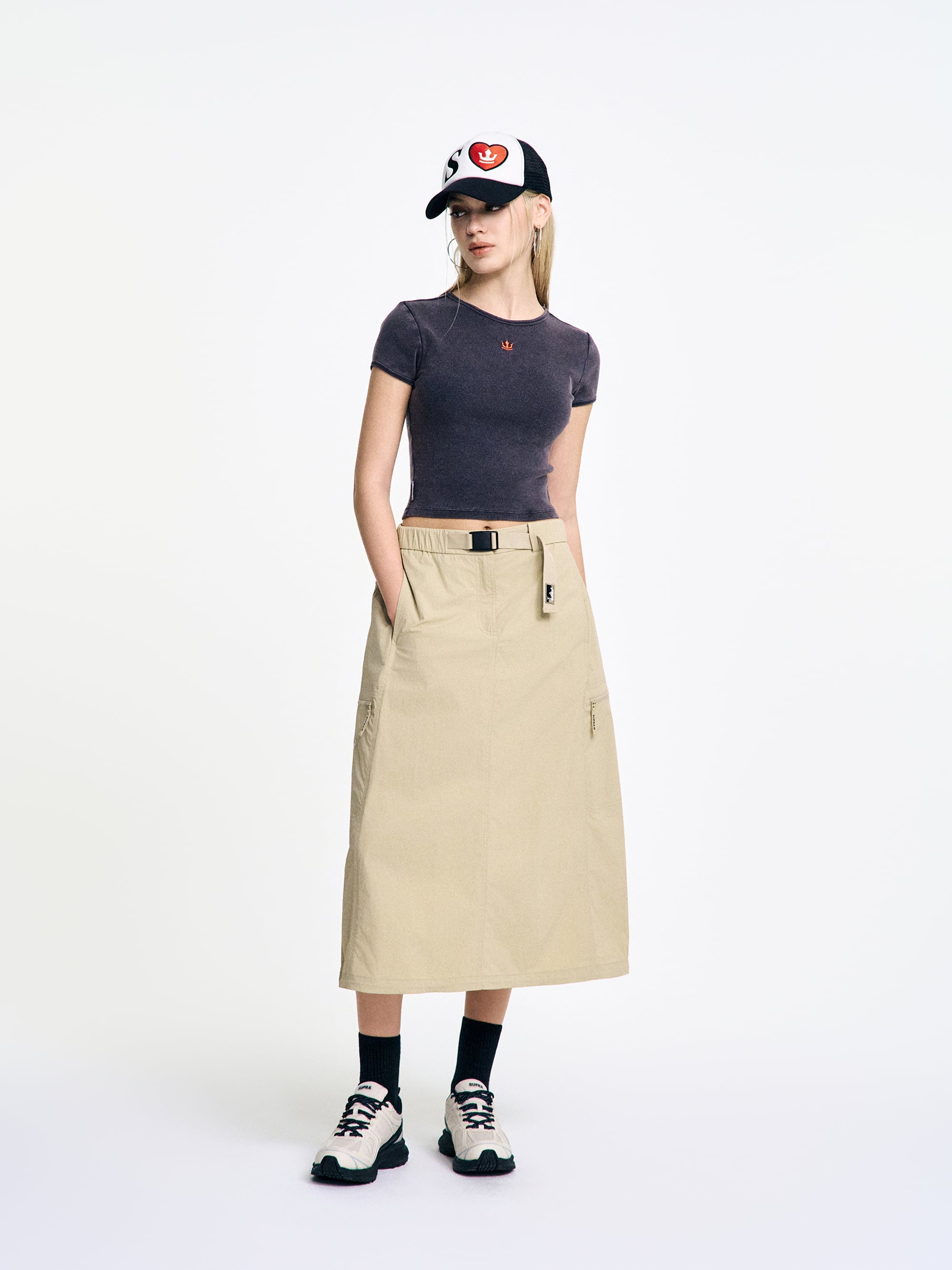 Women`s Belt Point Long Skirt
