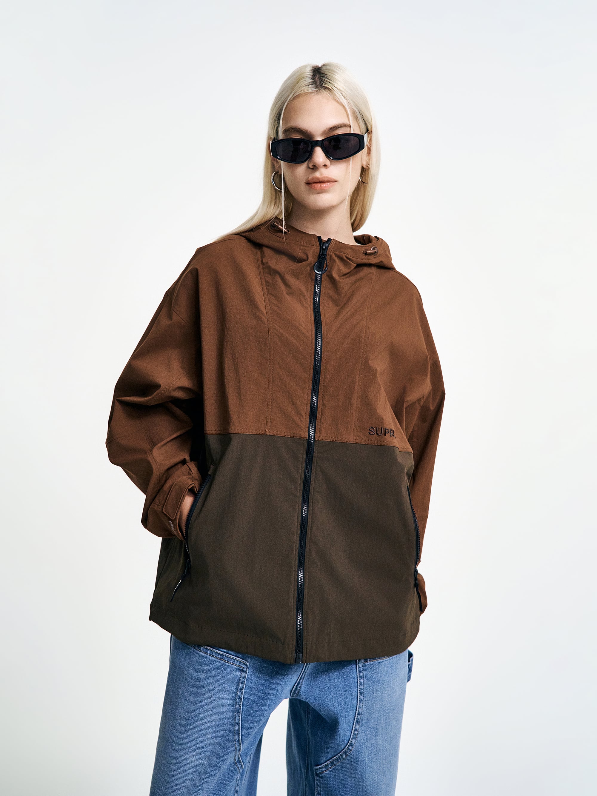 Logo Color block Hood Windbreaker