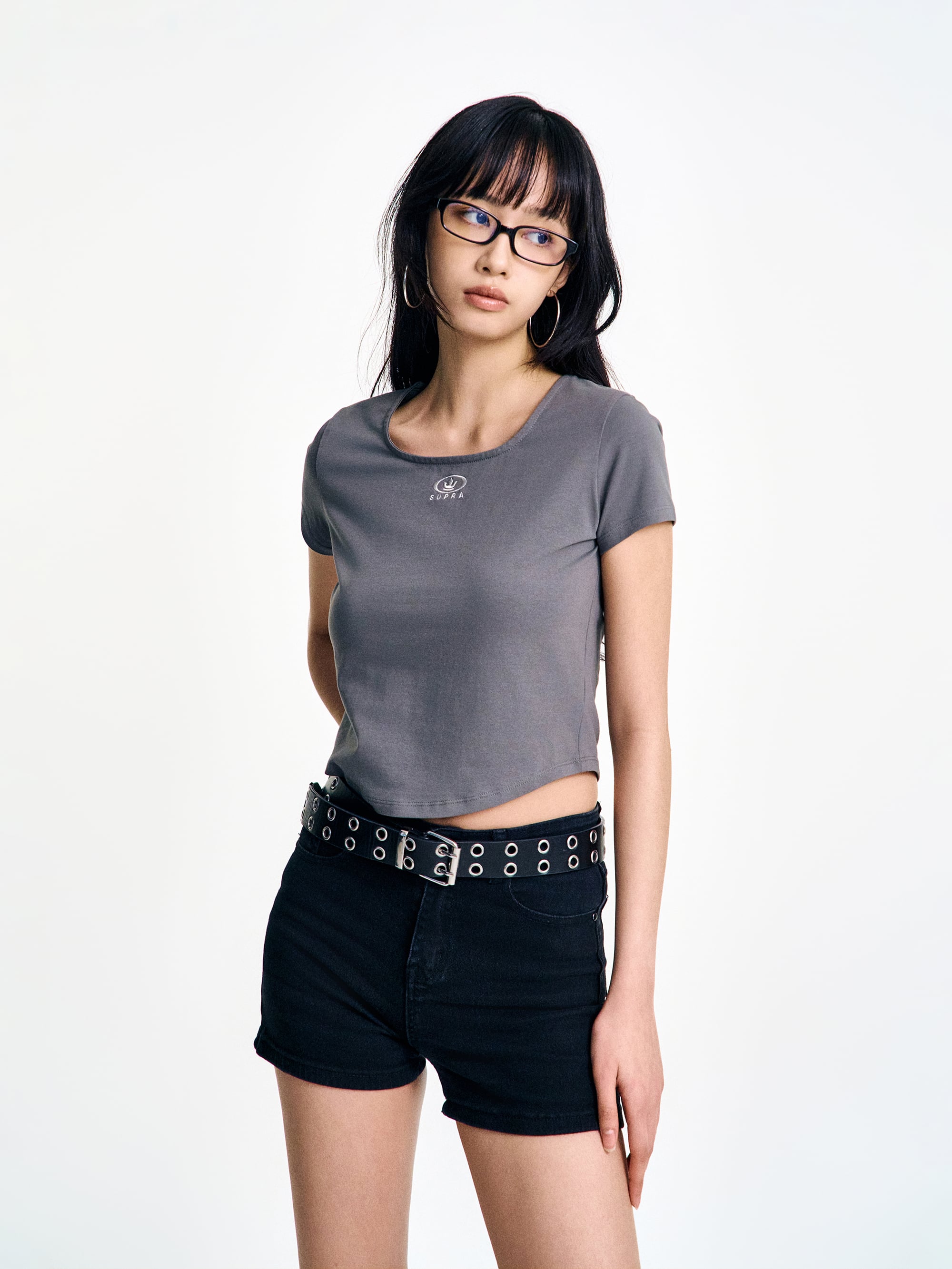 Women`s Circle Crown Square Neck Short-Sleeved T-shirt