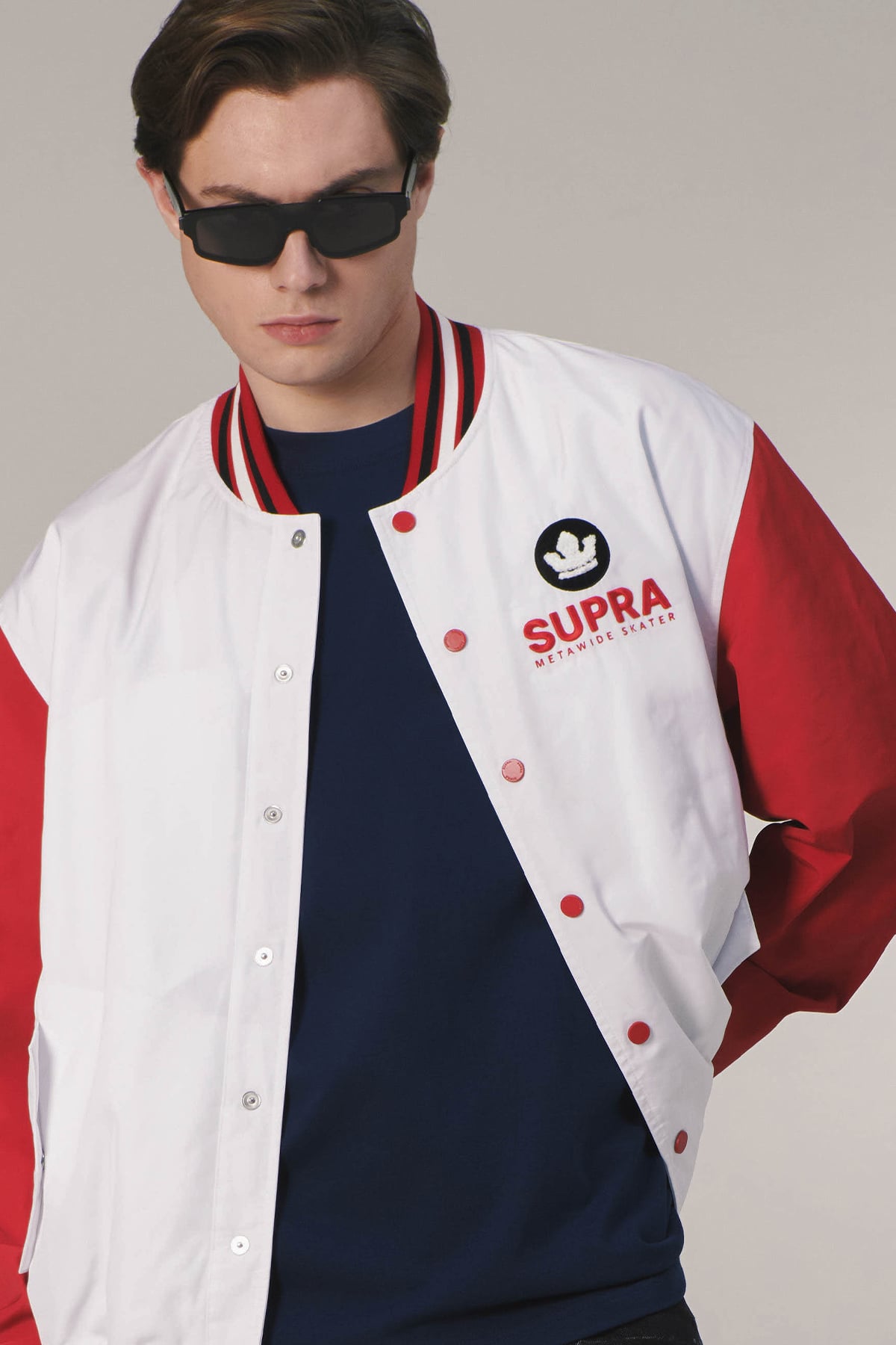 ESSENTIAL SUPRA CROWN BOUCLE EMBROIDERED VARSITY JACKET