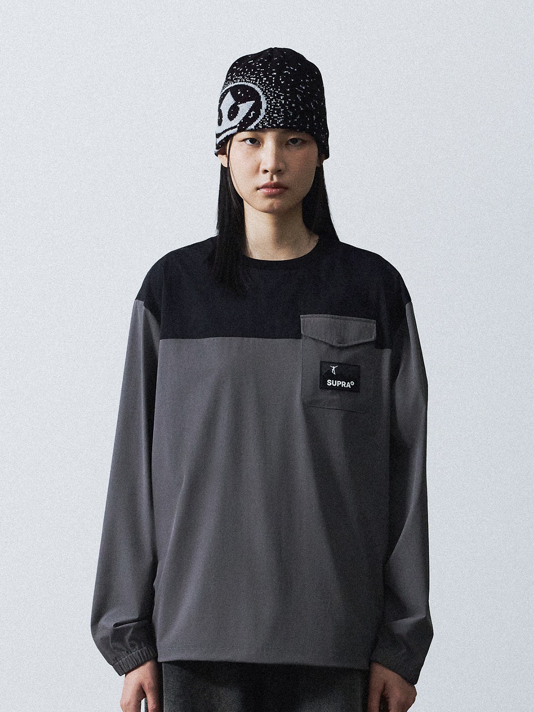 Woven Coloring point Long-Sleeved T-Shirt