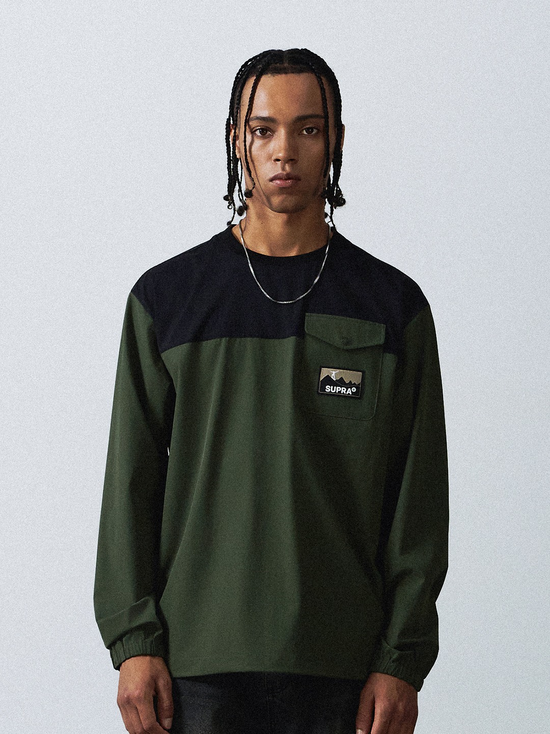 Woven Coloring point Long-Sleeved T-Shirt