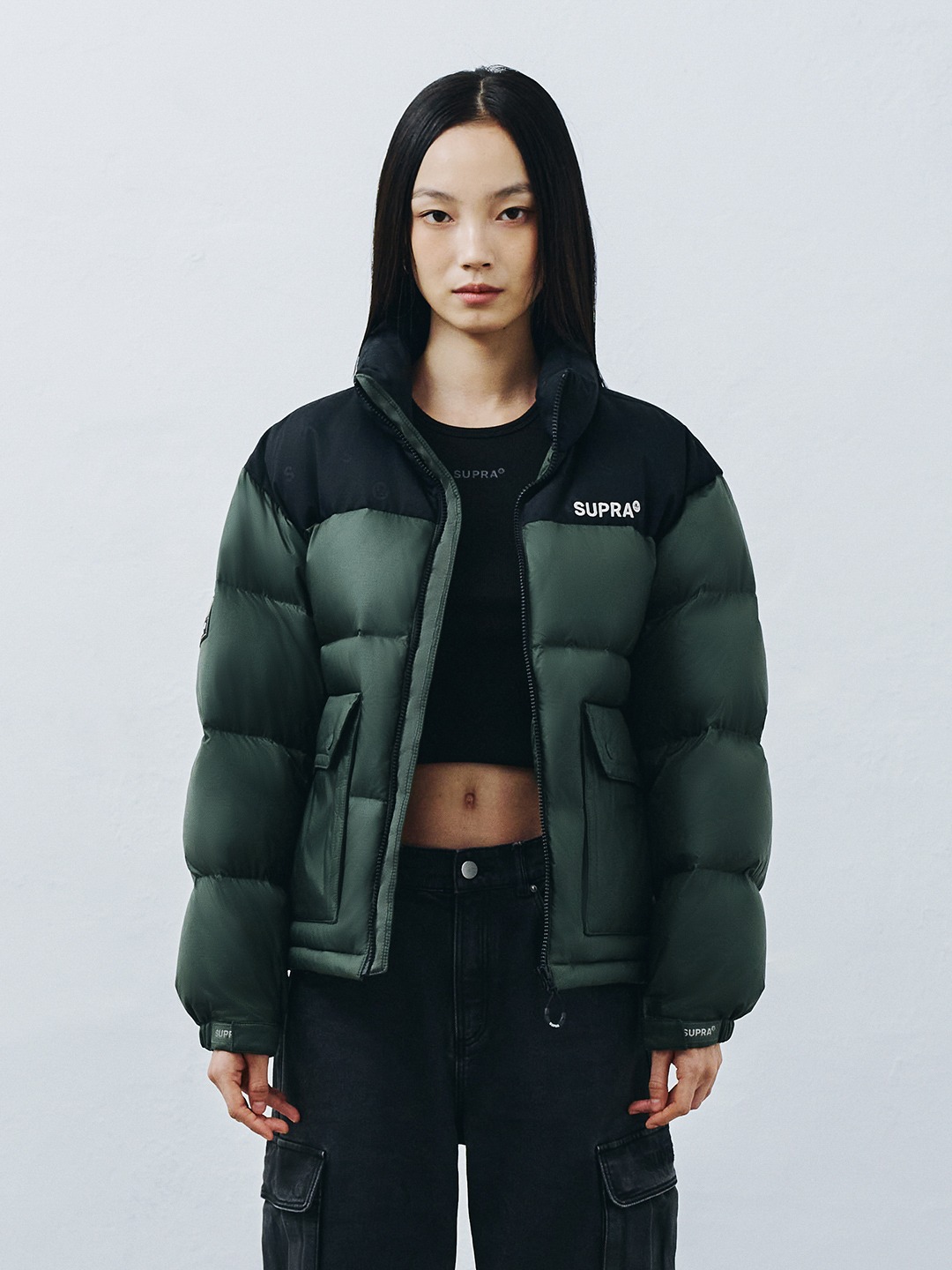 jacquard Color Block Short Down Jacket