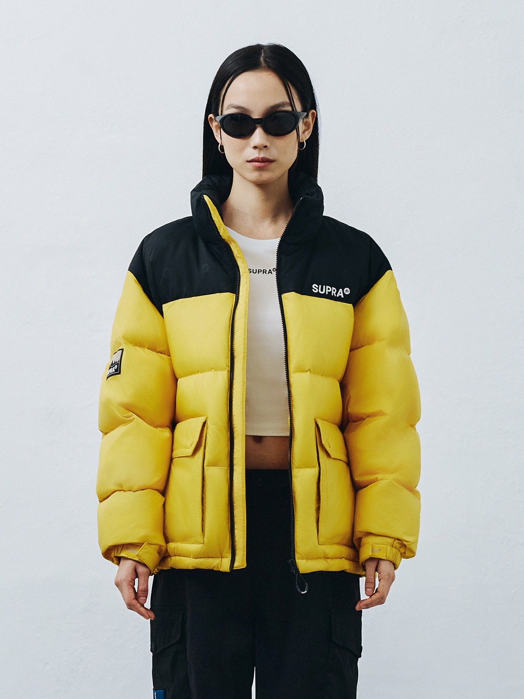 jacquard Color Block Short Down Jacket