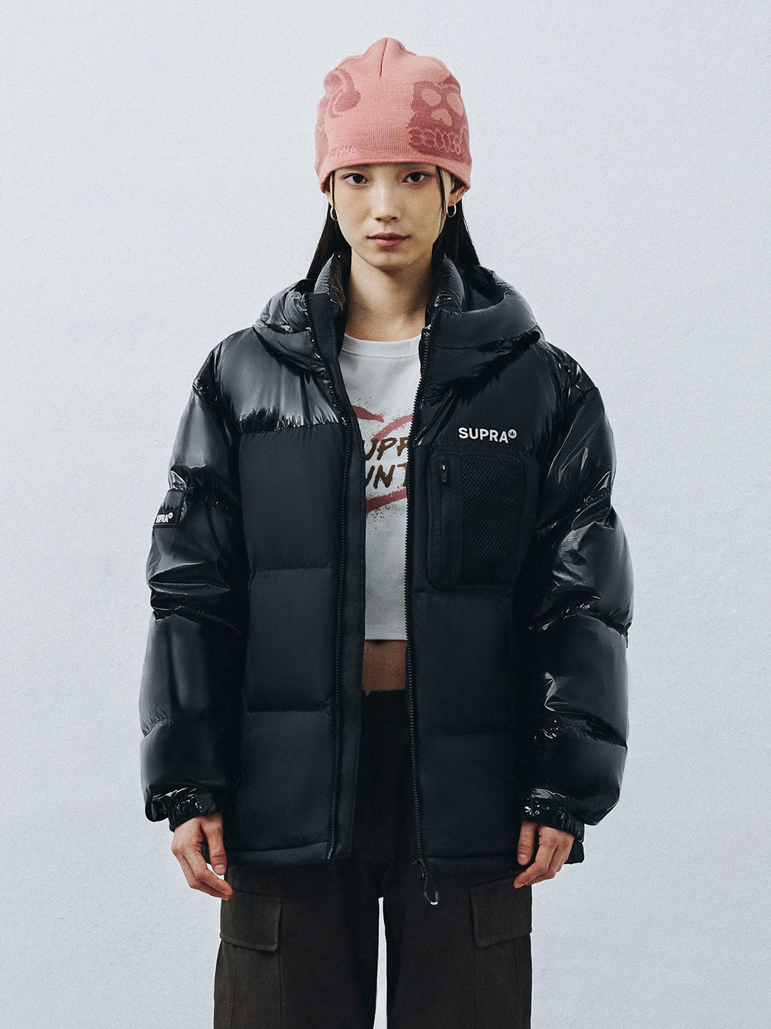 mesh pocket Short Down Jacket