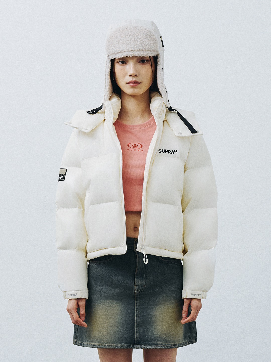 Women's Jacquard Color Block Short Down Jacket