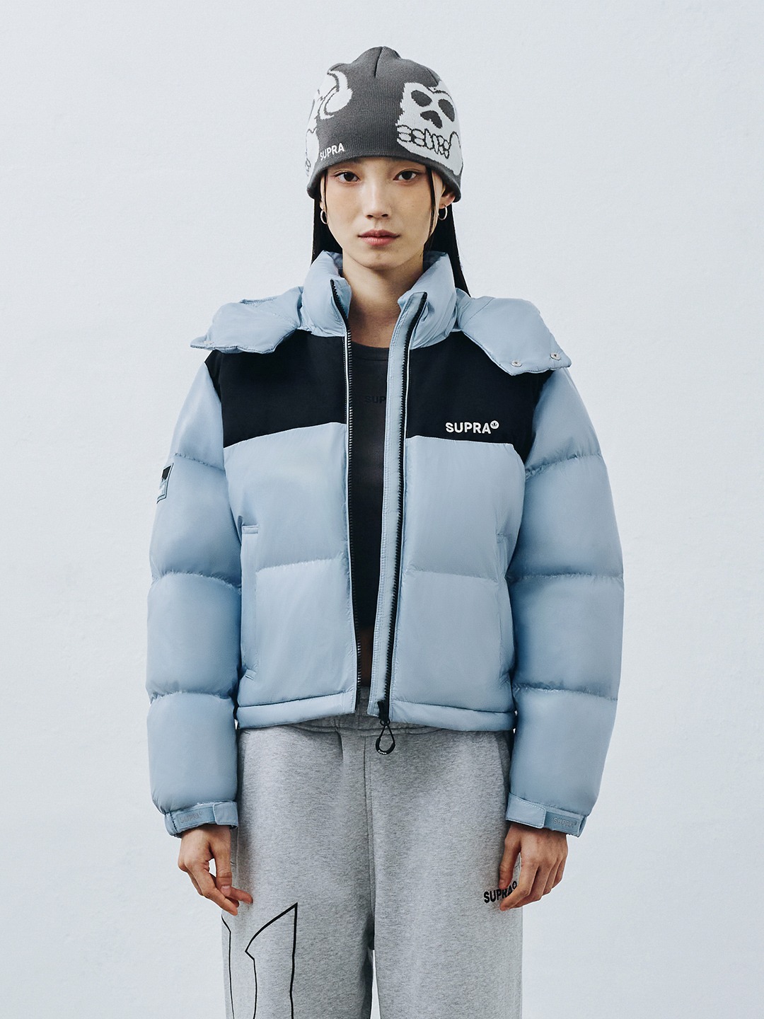 Women's Jacquard Color Block Short Down Jacket